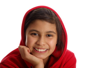 Wall Mural - smiling young girl with hood on head