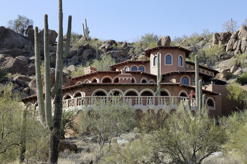 Luxury home in desert with cactus