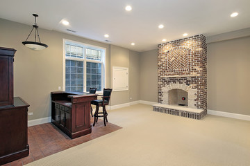 Wall Mural - Basement with brick fireplace