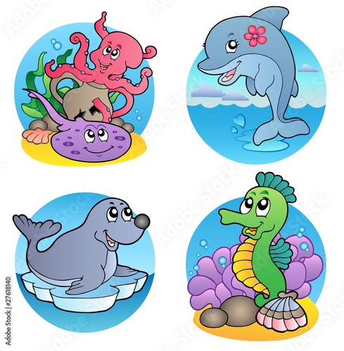 Naklejka - mata magnetyczna na lodówkę Various water animals and fishes 1