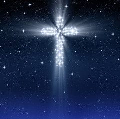 Wall Mural - glowing religious cross in stars