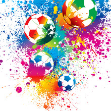 The Colorful Footballs On A White Background