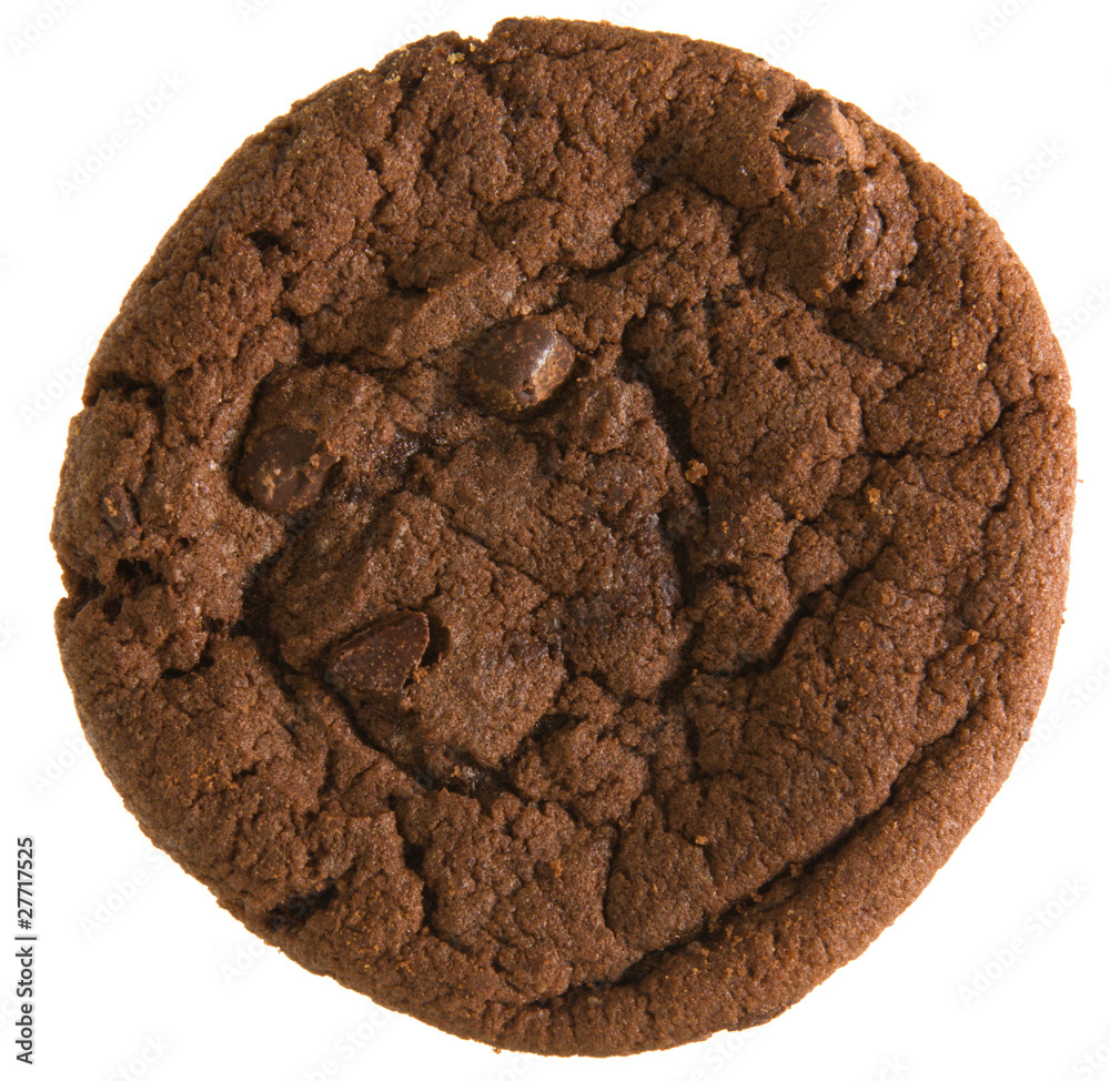 double chocolate chip  cookie isolated on white background; - obrazy, fototapety, plakaty 