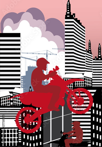 Obraz w ramie man on motorcycle in city