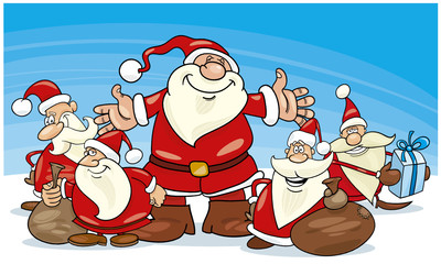 Wall Mural - illustration of five santa clauses group