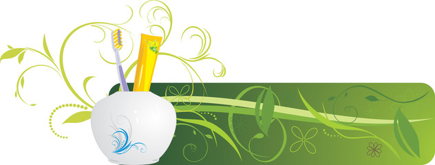 Wall Mural - Tooth brush and paste. Decorative banner. Vector