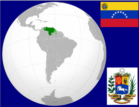 Venezuela globe map locator world flag coat