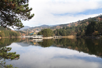 Sticker - mountain lake at autumn