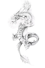 Papier Peint - Tattoo art, sketch of a dragon