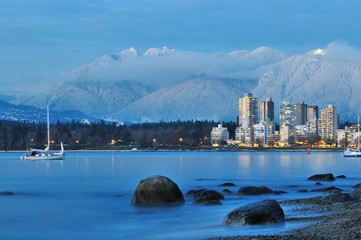 Wall Mural - vancouver cityscape with grouse mountain background