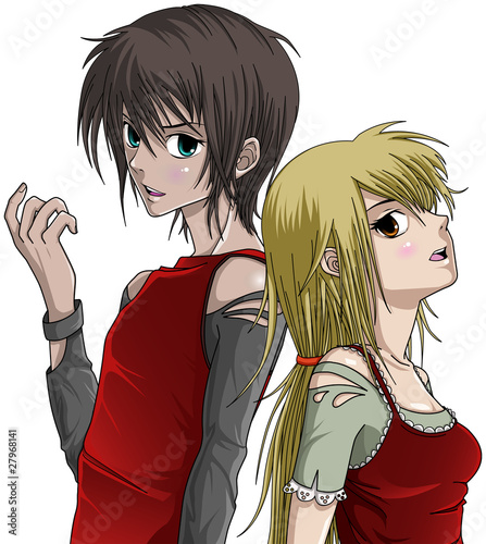 Naklejka na kafelki Cute Boy and Girl - Anime Style