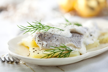 Herring salad with cream sauce for Christmas