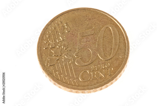 Fifty Cents Euro Coin On Isolated Fifty Cents Euro Coin On Isolated