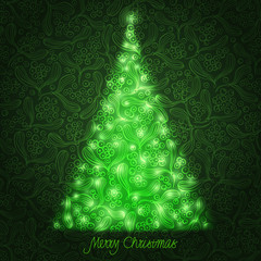 Poster - Glowing Christmas Tree with mistletoe pattern