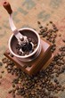 Coffee grinder among coffee beans