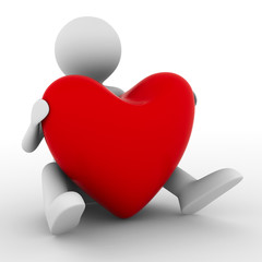 Wall Mural - men with red heart on white. isolated 3d image