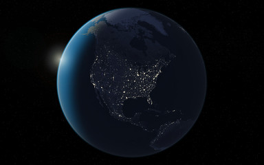 Wall Mural - planet earth with sunrise and moon in space