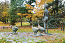 Boy With Gooses - Sculpture In Malmo, Sweden