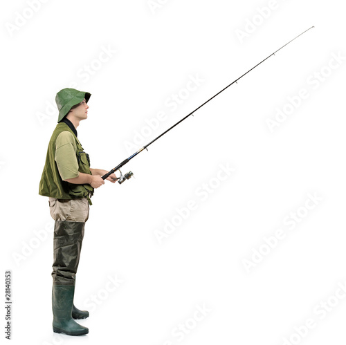Fotografie, Obraz Full length portrait of a fisherman holding a fishing pole