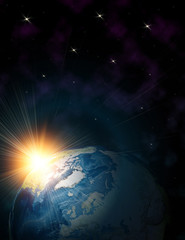 Wall Mural - planet earth with sunrise in space