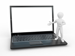 Poster - Man with laptop on white isolated background