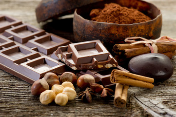 Wall Mural - chocolate with ingredients-cioccolato e ingredienti