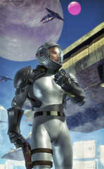 Wall Mural - space pilot and spaceship