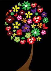 Sticker - floral tree on black background