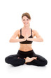 © qingwa - Slender Woman Sitting Yoga Palms Pressed Together Isolated White