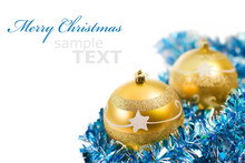 Yellow Christmas Decorations Isolated On White Background With C