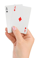 Hand with two aces