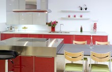Red Island Kitchen Silver Modern Interior House