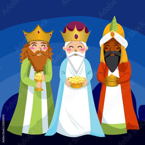 Fotografie, Obraz Three Wise Men bring gifts to Jesus on Christmas