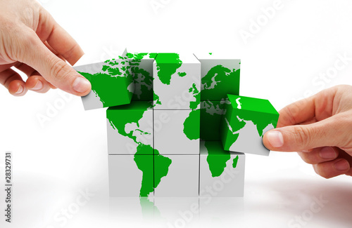 Fotografie, Obraz imagen conceptual con puzzle 3d y mapa del mundo