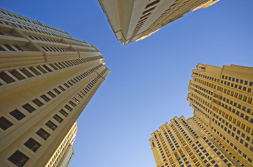 The top of three building