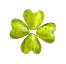 Green Heart Shaped Glass Beads Making A Lucky Four-leaf Clover