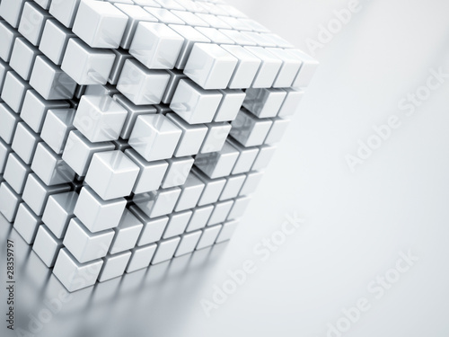 Abstract bright metallic cubes on a light background