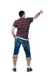 © ghoststone - young man pointing at wall. rear view.
