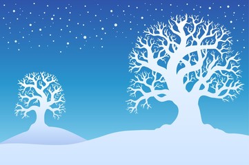 Wall Mural - Two winter trees with snow 1