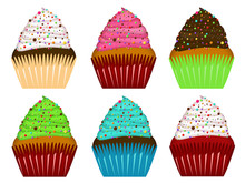 Colorful Cupcakes With Frosting And Chocolate Chips