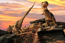 Statue Model Dinosaur In Zoo. Thailand