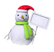 Snowman holding a blank board with snow