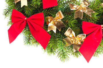 Wall Mural - branch of Christmas tree with ribbon