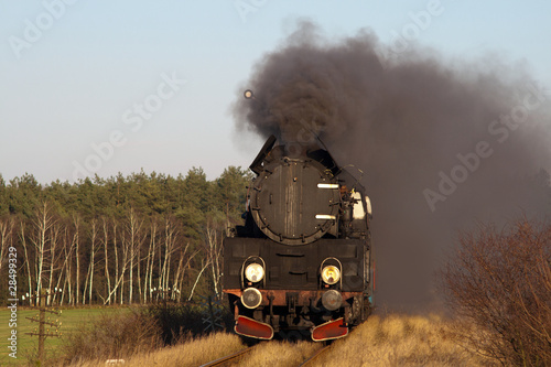 Naklejka - mata magnetyczna na lodówkę Vintage steam train passing through snowy countryside