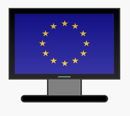 Canvas Print - Drapeau de l'Europe sur un écran de télévision	