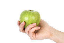 Green Apple On Hand Isolated