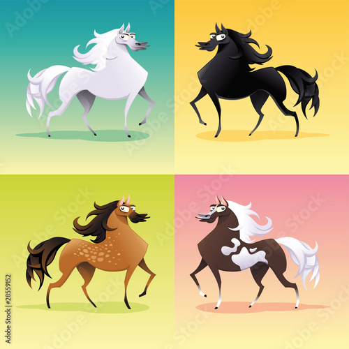 Foto-Fahne - Family of horses. Vector isolated animal characters. (von ddraw)