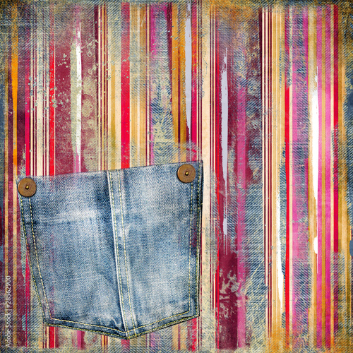 Fototapeta na wymiar vintage striped background with denim pocket