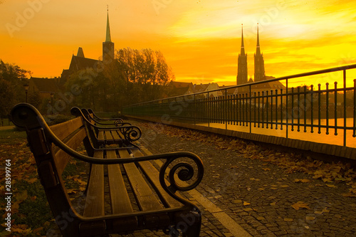 Plakat na zamówienie Panorama parlamentu wrocławskiego o zachodzie słońca