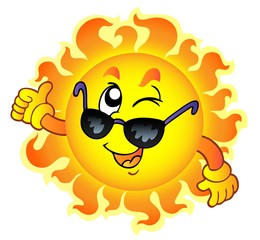 Sticker - Cartoon winking Sun with sunglasses